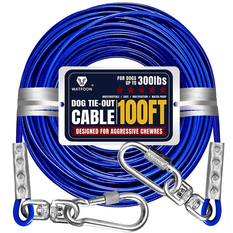 WATFOON Tie Out Cable for Large Dog, 100ft Pet Runner for Yard, 30/40/50ft Run Leash Heavy Duty Swivel Hooks Heavy Duty Lead Steel Wire Dog Chain Leash Cable Perfect for The Yard, Camping, Beach - Image 1